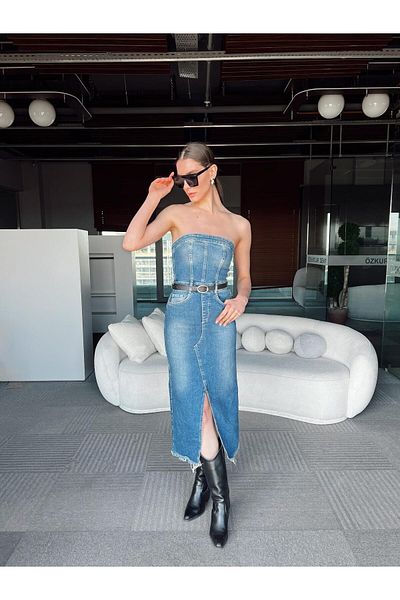 TamSeninTarzin Cecilia Strapless Denim Dress