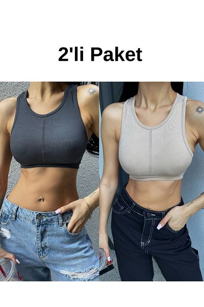 AREF JEANS Women's Athlete Half Tank 2 Pack