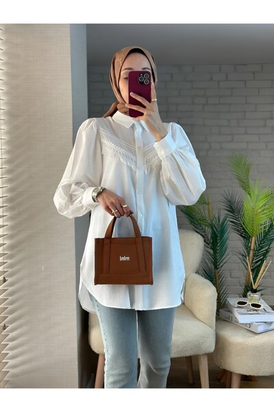 HİJABAYA Сорочка з рукавами-балонами з сирого льону - з бахромою