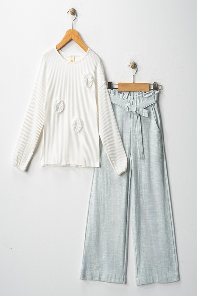 DFN Блуза з деталями у вигляді троянд, штани, верхній комплект