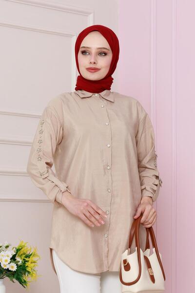 Sevitli Τονίκ με λεπτομέρεια στο μανίκι-Μπεζ