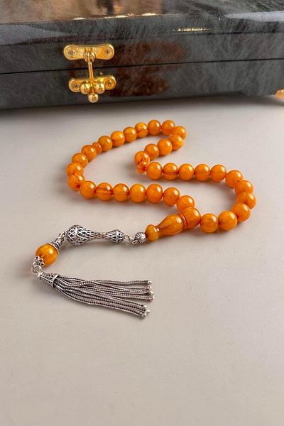 dergah tesbih New Ottoman Model Moire Structure Clamping Amber Silver Design Rosary