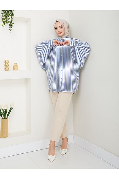 EFSUN MODA Πουκάμισο Jessica Pattern - Standert Size, Μακρύ μανίκι, Μοντέλο 2506, Navy Blue