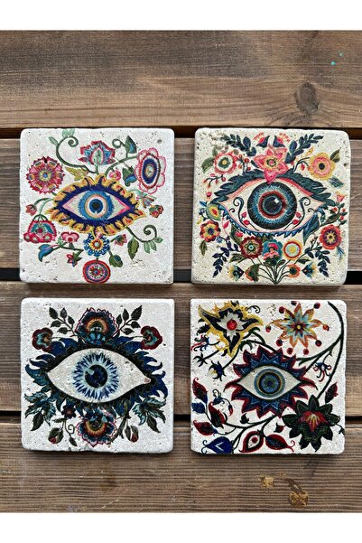 woodhomeworks مجموعة من 4 أكواب من الحجر الطبيعي مطبوعة ملونة