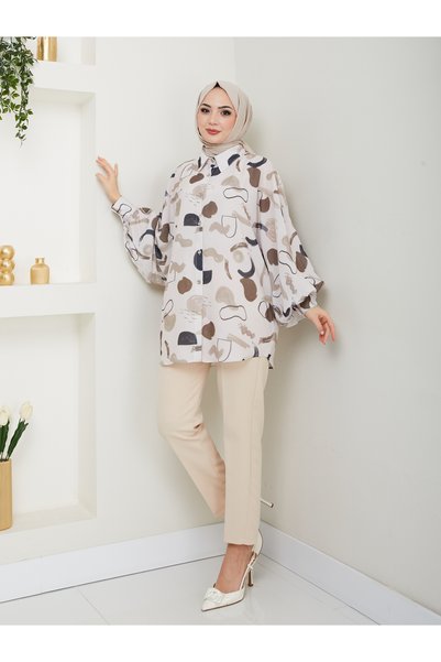EFSUN MODA Jesica Print Shirt - Standard Size, Long Sleeve, Black 2504