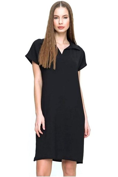 Pasaklı Giyim Rochie midi scurtă, neagră, cu mânecă scurtă, cu decolteu polo, pentru femei, peste genunchi 2883230