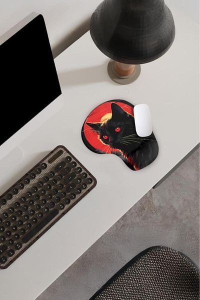 Lord Mountain Dark Cat Mouse Pad with Wrist Support,Printed Mouse Pad,Ergonomic Comfortable Comfort Mouse Pad