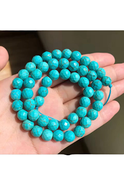 SESİKA HOBİ حجر طبيعي أصلي فيروزي ذو جوانب عالية الجودة 8 مم 1 سلسلة متوسط ​​...