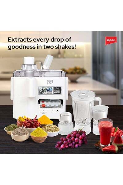 İMPEX 4in1 Juicer Blender Large 1.5L Jar, Stainless Steel Filter, 2 Speed and Pulse Control 650W JB414C