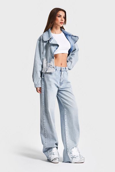 its basic Női hófarmer színű 4S5-3 fényes kő csipke derékközépig 100% Koton Design farmer farmer
