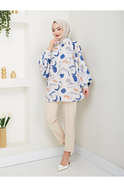 EFSUN MODA Темно-синя сорочка з візерунком Jesica - розмір Standert, довгий рукав 2504