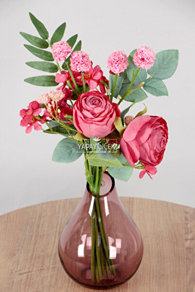 Yapay Çiçek Deposu Изкуствени цветя Висококачествени карамфили Божури Рози Букет 40 см Червени