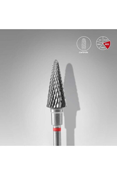 STALEKS Sert Alaşım Koni Freze, Kırmızı, Çap 6 mm / Çalışma Kısmı 14 mm, Adet
