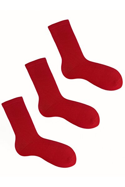 Çorabistaan 3 Çift Renkli Düz Uzun Kadın Tenis Çorap Pamuklu Yüksek Kalite Rahat