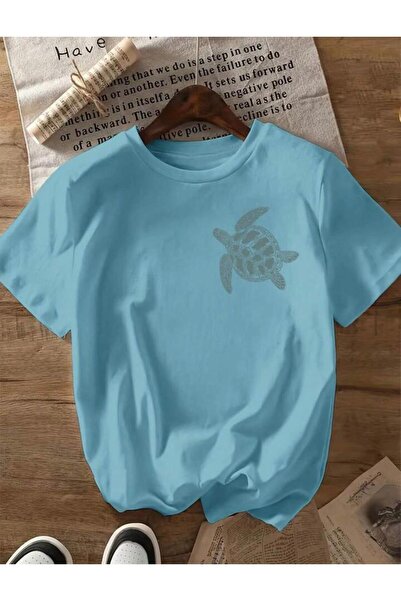 stg spor toptan giyim Turtle BabyBlue pentru femei cu imprimeu supradimension...