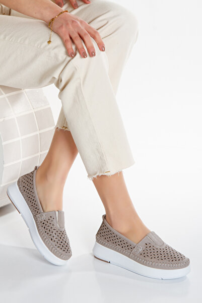 PASSAGE SHOES Genuine Leather Women's Comfort Shoes - Laceless, Gray 4057