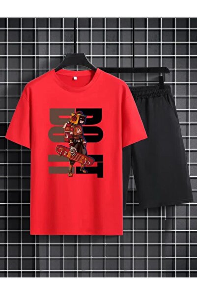 caddekombin Bo Push Printed T-Shirt Short Wide Leg Comfortable Fit Black Bott...