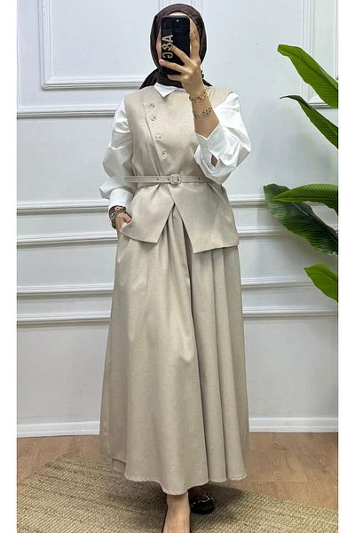 ANKA BOUTIQUE Belted Lined Vest Skirt Set