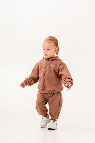 Magu Baby Boy Brown Cotton 3 Thread Winter Jacket Tracksuit Top and Bottom Set