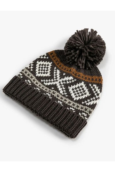 Namaste Vintage Winter Beanie with Print Pompom