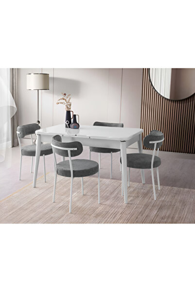 Viento Mobilya Kaşıklıklı Kelebek Beyaz Highgloss Açılır 135X80 Masa Vera 6 K...