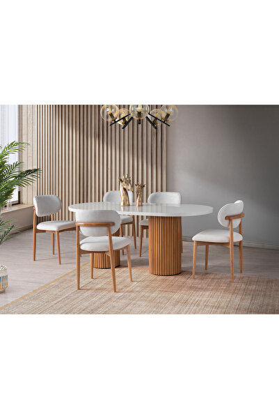 Viento Mobilya Bohem Beyaz Highgloss Sabit 180X90 Masa Liza 6 Kişilik Beyaz B...