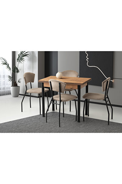 Viento Mobilya Smart Diş Budak Desen Açılır 90X60 Masa 4 Kişilik Babyface Met...