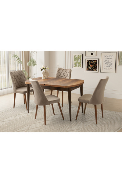 Viento Mobilya Kelebek Kaşıklıklı Barok Ceviz Açılır 140X80 Masa 4 Kişilik Ba...