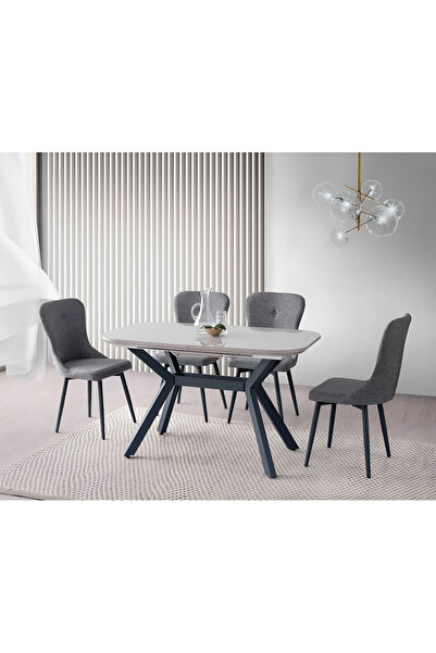 Viento Mobilya Valentin Gri Sis Highgloss Açılır 130X80 Masa Leon 4 Kişilik G...