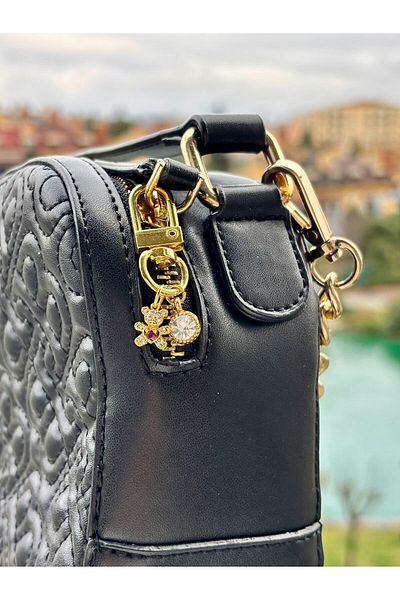 PEONY - peonyofficiall Mini Bear Clip - Zircon Gold Plated, Solitaire Detailed Wallet Charm Purse Keychain