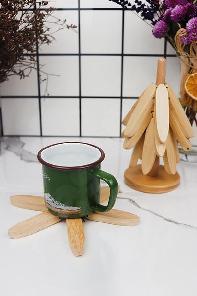 Destpak Bamboo Trivet Set of 4 - Practical Folding, Wooden Coasters