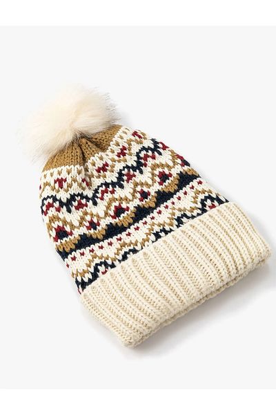 Namaste Vintage Winter Beanie with Print Pompom