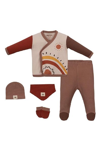 Magu 5 Piece baby bodysuit Set - 100% Cotton, Sun Patterned Hospital Exit