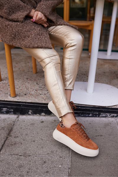 Carweza Ayakkabı Jaspe Tan Suede / Leopard Genuine Leather Sneakers