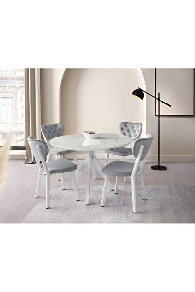 Viento Mobilya Nova Marmo HG Yandan Açılır 120X70 Masa Elma 4 Kişilik Gri Bab...