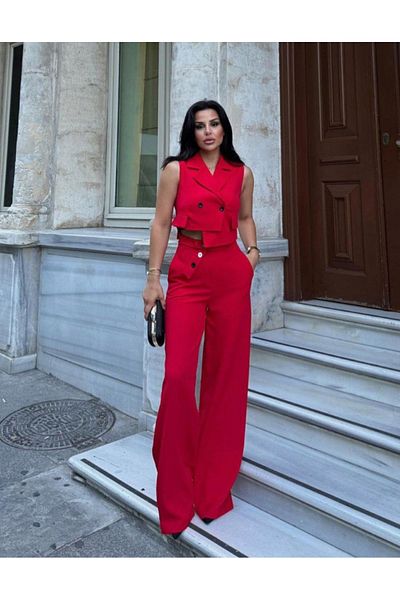 pembekurdelem Set roșu de vestă și pantaloni asimetric pentru femei
