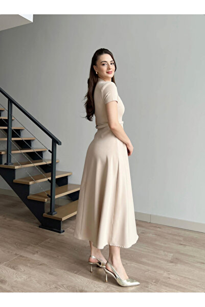 Afiş Butik Μπεζ φόρεμα με κουμπιά με κουμπιά