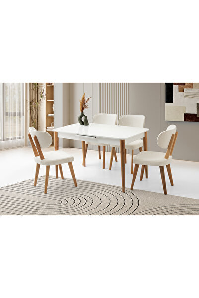Viento Mobilya Milano Kar Beyaz Highgloss Açılır 130X80 Masa 4 Kişilik Bukle ...
