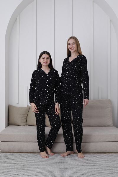 Reyhanlar Set de pijamale din bumbac pieptănat, din bumbac fin, cu nasturi, pentru mamă și fiică