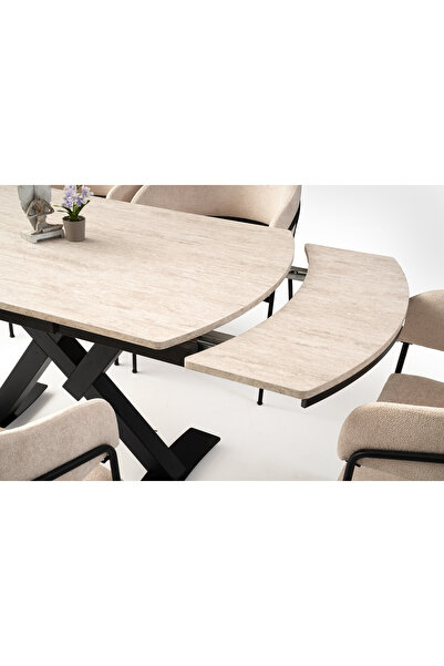 Viento Mobilya Still Koyu Gri Highgloss Açılır 130X80 Masa 4 Kişilik Bukle Kumaş Metal Gözde Sandalye Masa Takımı