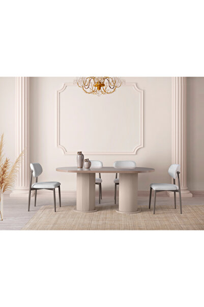 Viento Mobilya Bohem Cappucino Highgloss Sabit 180X90 Masa Liza 6 Kişilik Kre...