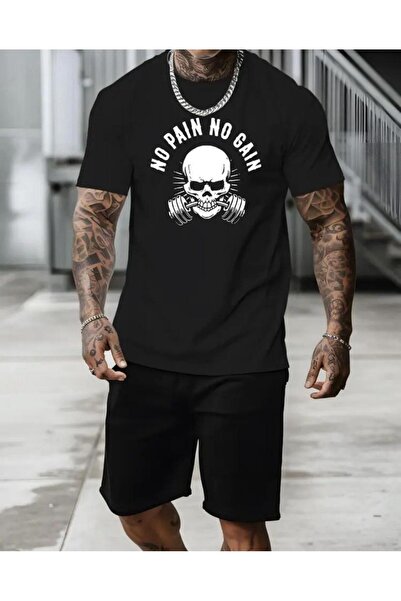 caddekombin No Pain No Gain - Comfortable Black Bottom and Top Short Set