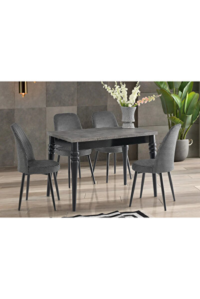 Viento Mobilya Büyüyen Retro Gümüş Desen Açılır 110X70 Masa Gül 6 Kişilik Kaz...