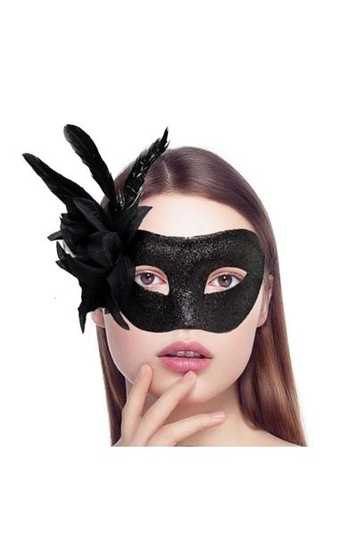 shop قناع حفلة فروي أسود معدني