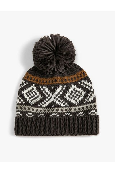 Namaste Vintage Winter Beanie with Print Pompom