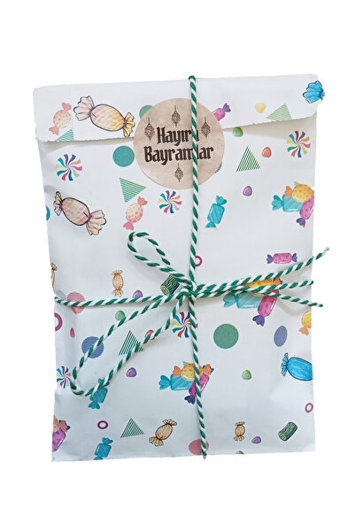 Dekals 100 Adet 11x20 Bayram Temalı Hediye Poşeti Harçlık Şeker Çikolata Ambalaj Kağıdı