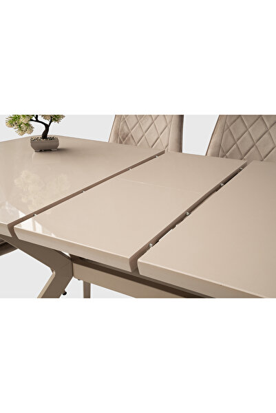 Viento Mobilya Anka Kar Beyaz HG Açılır 130X80 Masa 4 Kişilik Babyface Kumaş Metal Evrim Sandalye Masa Takımı