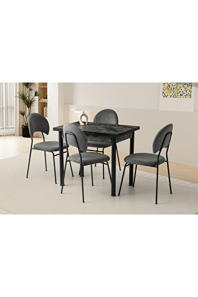 Viento Mobilya Smart Siyah Mermer Desen Açılır 90X60 Masa 4 Kişilik Babyface ...
