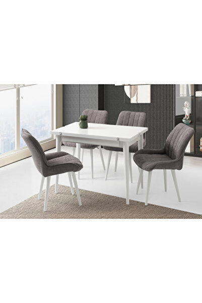 Viento Mobilya Kıvılcım Beyaz Renk Açılır 100X65 Masa 4 Kişilik Bukle Kumaş A...