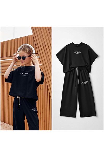 Magu Girls' Oversize Casual Set Cotton T-Shirt Tracksuit Comfortable Combination